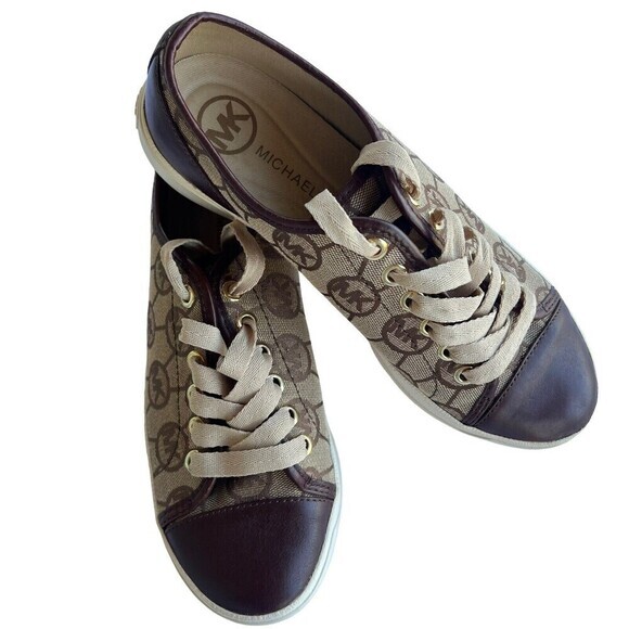MICHAEL KORS City Sneaker Signature MK Jacquard Brown Size 6.5‎ - Picture 2 of 16